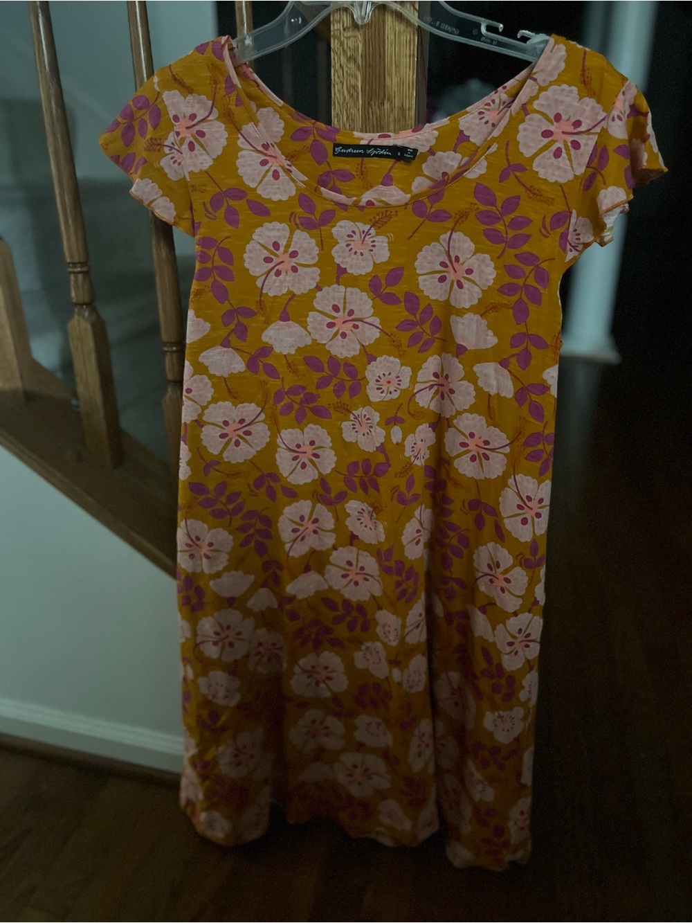 Gudrun Sjöden Mustard Yellow Dress with Pink and Purple Floral Print